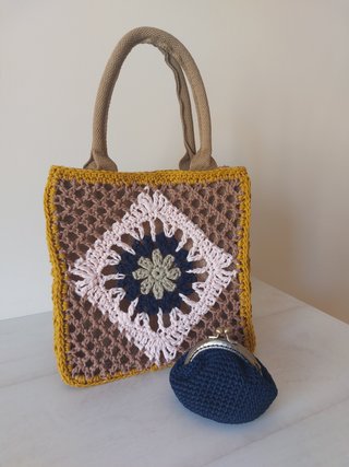 Monedero crochet vintage azul