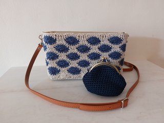 Monedero crochet vintage azul