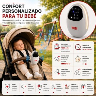 Mecedora Bebe Eléctrica BT,Luz LED, Ruido blanco..