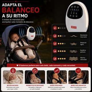 Mecedora Bebe Eléctrica BT,Luz LED, Ruido blanco..