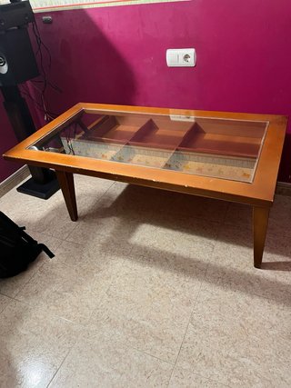 Mesa centro elevable madera y cristal