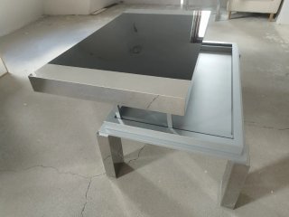 Mesa de centro cristal negro y acero