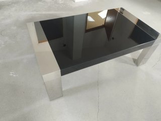 Mesa de centro cristal negro y acero