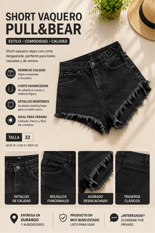 Short vaquero Pull&Bear negro desgastado