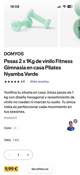 Set Mancuernas Vinilo Domyos 1kg-5kg