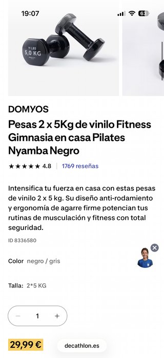 Set Mancuernas Vinilo Domyos 1kg-5kg