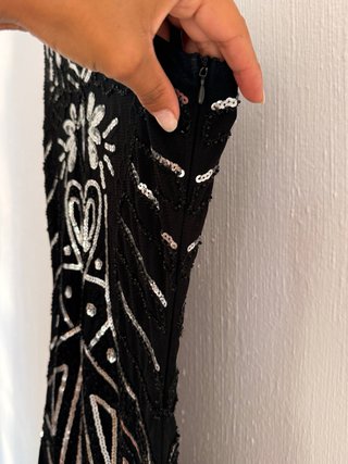 Vestido Años 20 Negro Lentejuelas Plata
