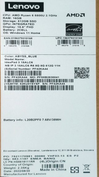 Portátil Lenovo IdeaPad 3 15ALC6.