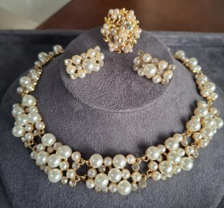 Set gioielli perla e strass dorati