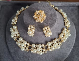 Set gioielli perla e strass dorati