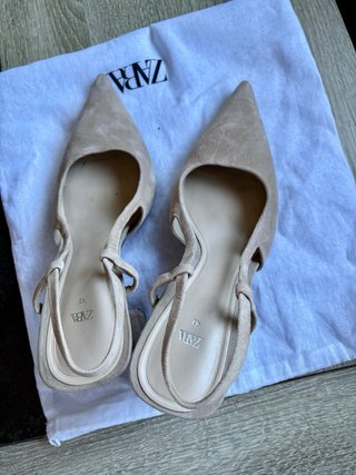 Zapatos Zara Slingback Tacón Beige