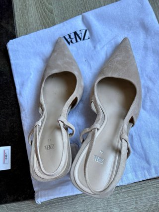Zapatos Zara Slingback Tacón Beige