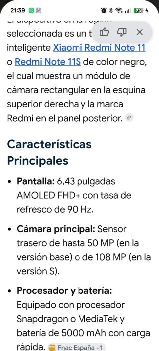 Xiaomi Redmi Note 11s negro.