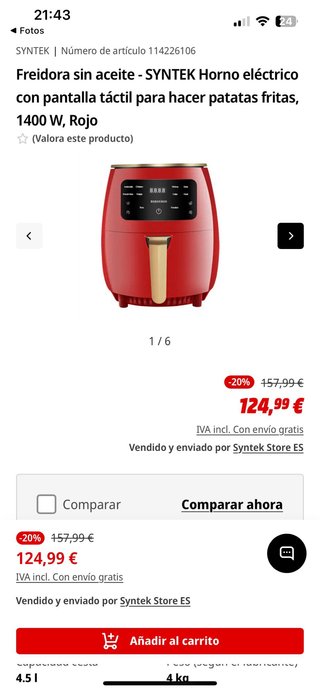 Freidora Aire Feel Lagom Crunch 1400W Roja