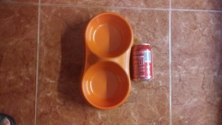 Comedero doble naranja para mascotas