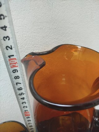Juego Vintage Cristal ámbar jarra 5 Vasos cubitera