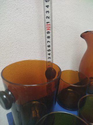 Juego Vintage Cristal ámbar jarra 5 Vasos cubitera