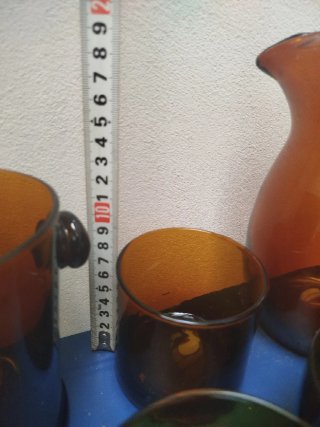 Juego Vintage Cristal ámbar jarra 5 Vasos cubitera