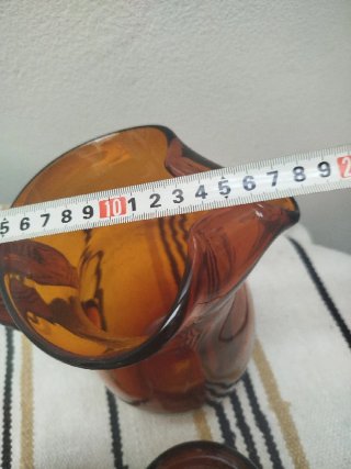 Juego Vintage Cristal ámbar jarra 5 Vasos cubitera