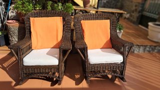 2 Sillones Mimbre Marrón con Cojines Naranja