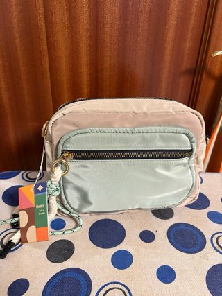 Bolso bandolera beige y verde