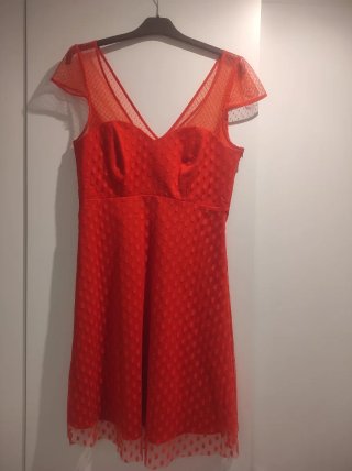 Vestido Naf Naf T 38 rojo lunares, plumeti