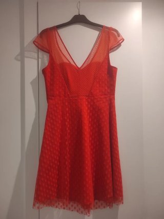 Vestido Naf Naf T 38 rojo lunares, plumeti