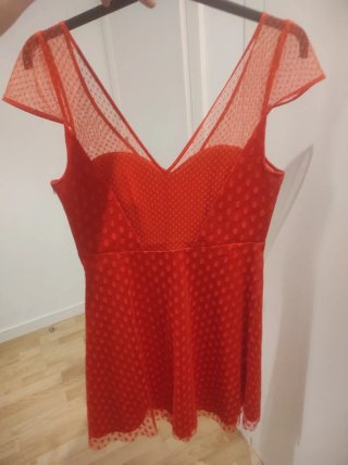 Vestido Naf Naf T 38 rojo lunares, plumeti
