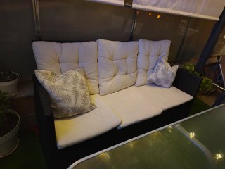Conjunto 8 plazas: Sofá, sillones y mesa cristal