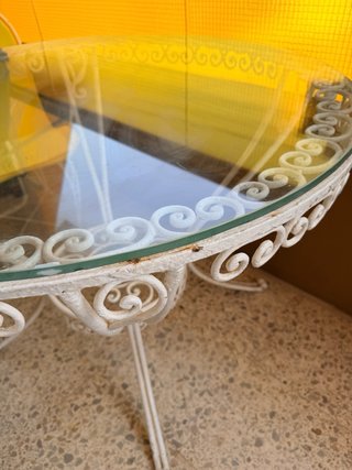 Mesa conjunto redonda jardín cristal y metal
