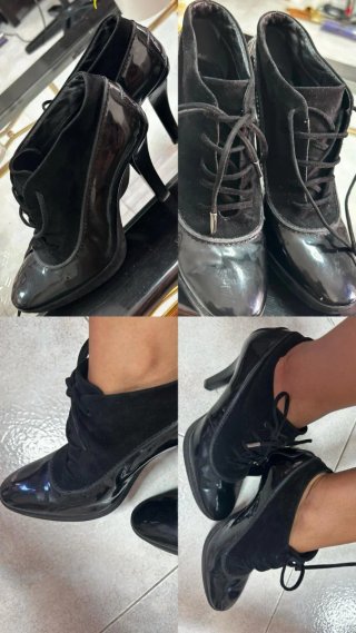 Botines Tods Negros Piel Charol y Ante