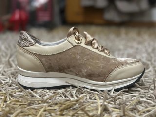 Zapatillas terciopelo beige y oro