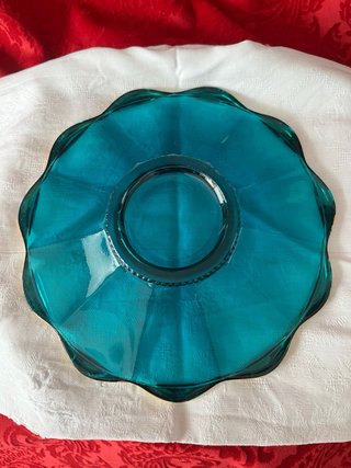2 Piattini Vetro Blu e Oro Vintage