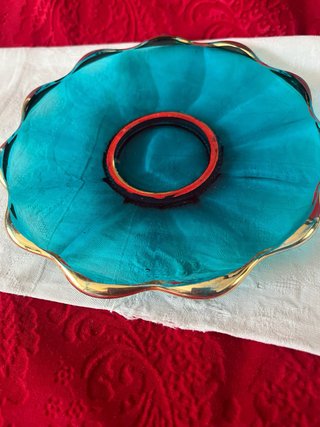 2 Piattini Vetro Blu e Oro Vintage