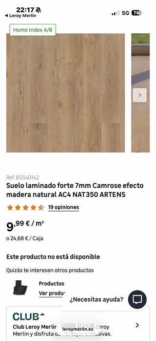6 cajas Tarima flotante Leroy Merlin Camrose 7mm
