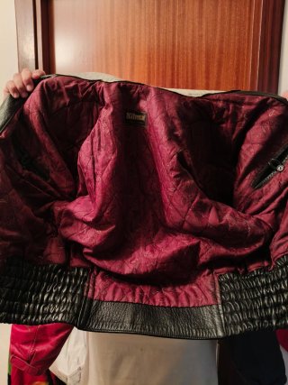 Chaqueta Moto Mujer Cuero Roja Negra