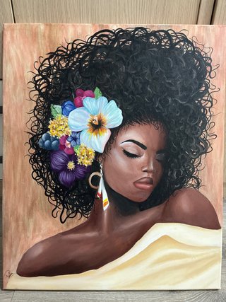 Cuadro acrílico mujer flores 40x50