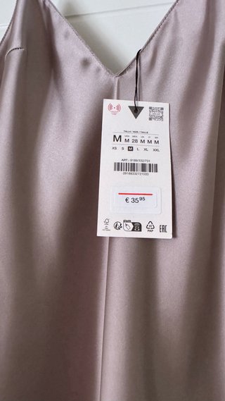 Vestido lencero Zara satinado gris/beige