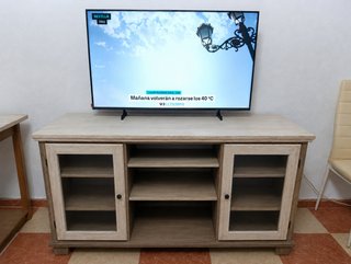 Mueble TV rústico madera y cristal