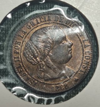 1/2 CÉNTIMO ESCUDO SG 1868 ISABEL II SC PÁTINA