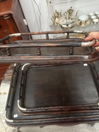 Juego de 3 bandejas de madera y metal