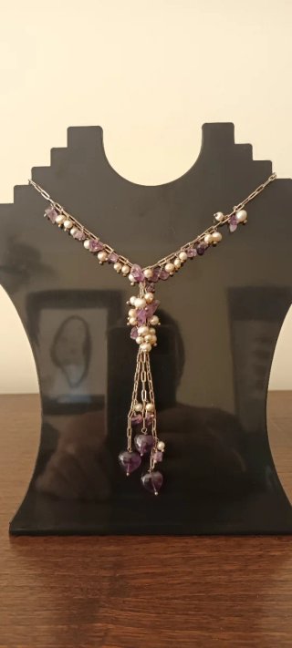Colar Vintage Prata Ametistas e Pérolas