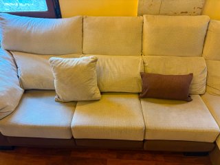 Sofá chaise longue 4 plazas tela beige y marrón