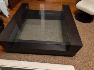 Mesa centro madera wengé y doble cristal