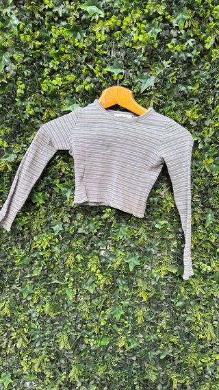 Camisa de rayas manga larga crop top