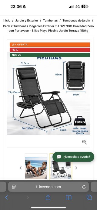 Pack 2 Tumbonas NUEVAS Plegables T-LOVENDO