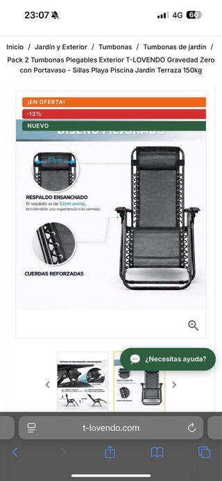 Pack 2 Tumbonas NUEVAS Plegables T-LOVENDO