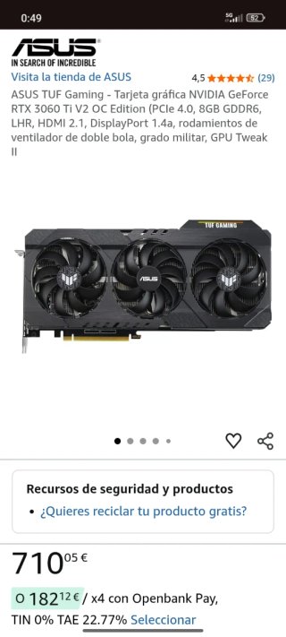 ASUS TUF RTX 3060 Ti OC 8GB Tarjeta Gráfica