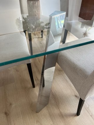 Mesa comedor cristal patas aluminio