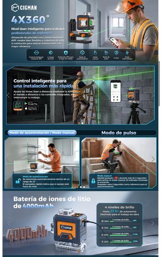 NUEVO! Nivel Láser Verde 4x360